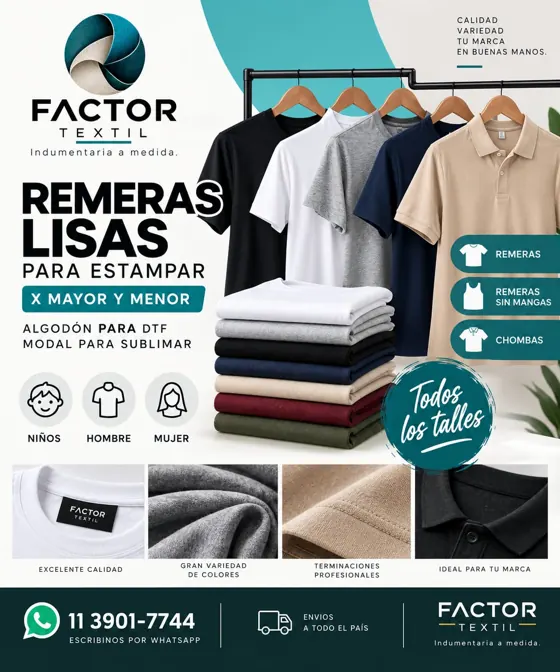 Remeras lisas por mayor y por menor de Factor Textil